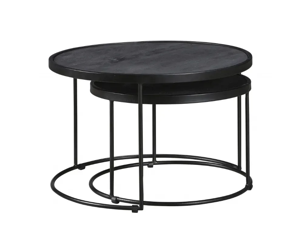 Salontafel, Zwart, Set van 2 stuks, houtlook 