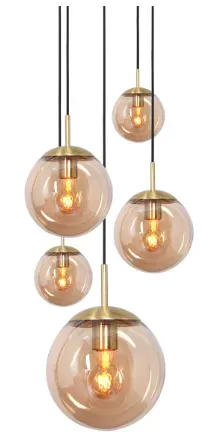 Moderne amberkleurige glazen, hanglamp, metaal Steinhauer Bollique led